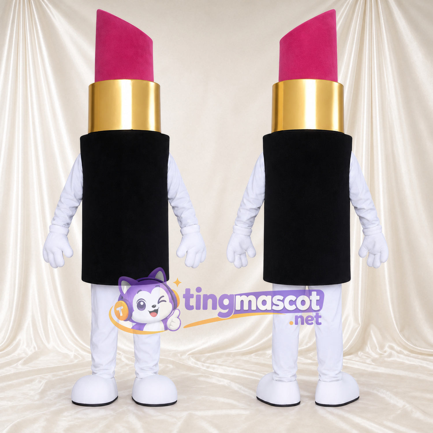 Pink Lipstick Mascot Costume - Black Tube and White Limbs Pink Lipstick Mascot Costume - Black Tube and White Limbs
