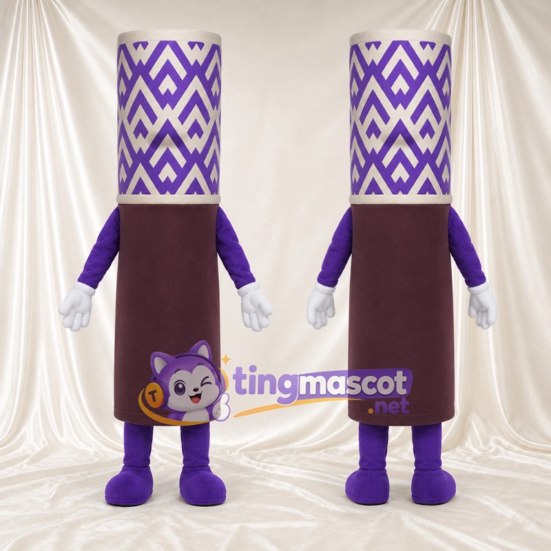 Purple Cosmetic Tube Mascot Costume - White Chevron Pattern Cap