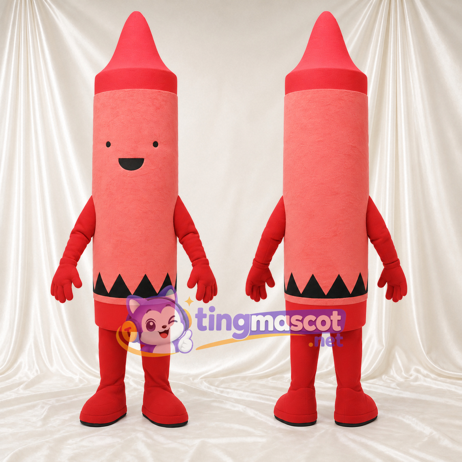 Costume de mascotte Crayon de cire – rouge – Sourire (noir, petit) Costume de mascotte Crayon de cire – rouge – Sourire (noir, petit)