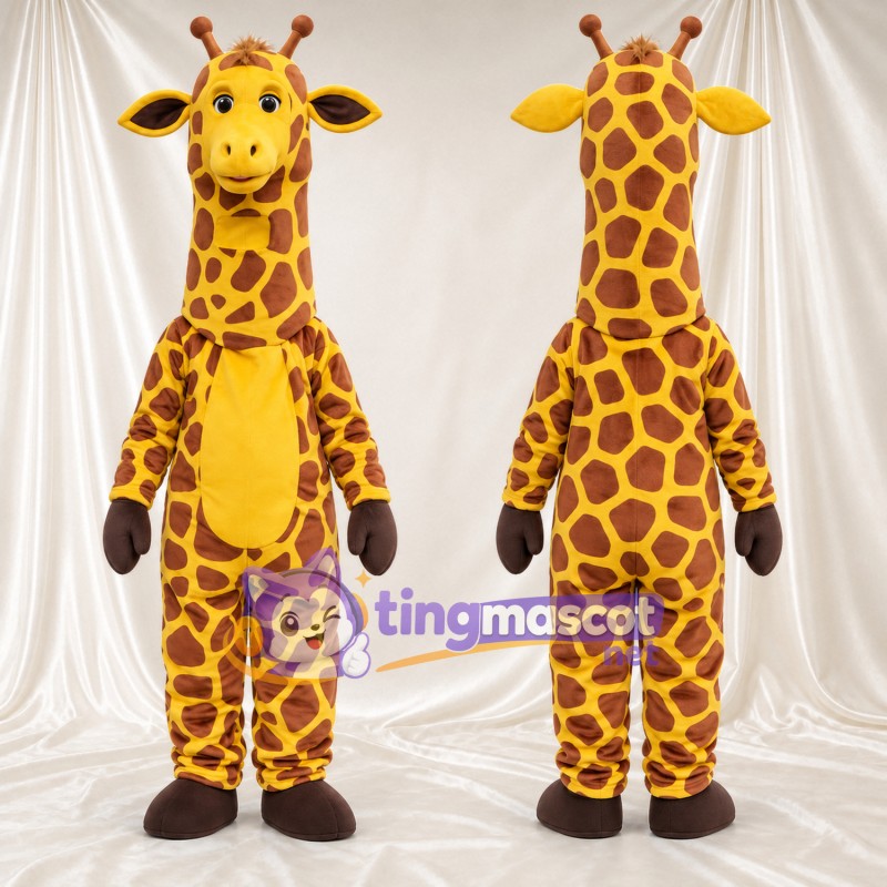 Costume de mascotte Girafe – jaune – Taches (marron); Ventre (jaune)