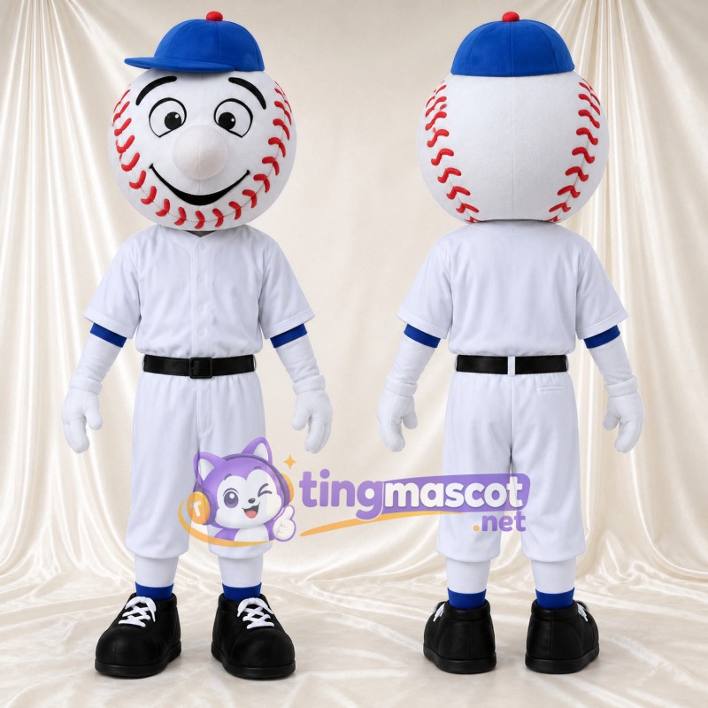 Baseball Character Mascot Costume - Blue Cap and White Uniform