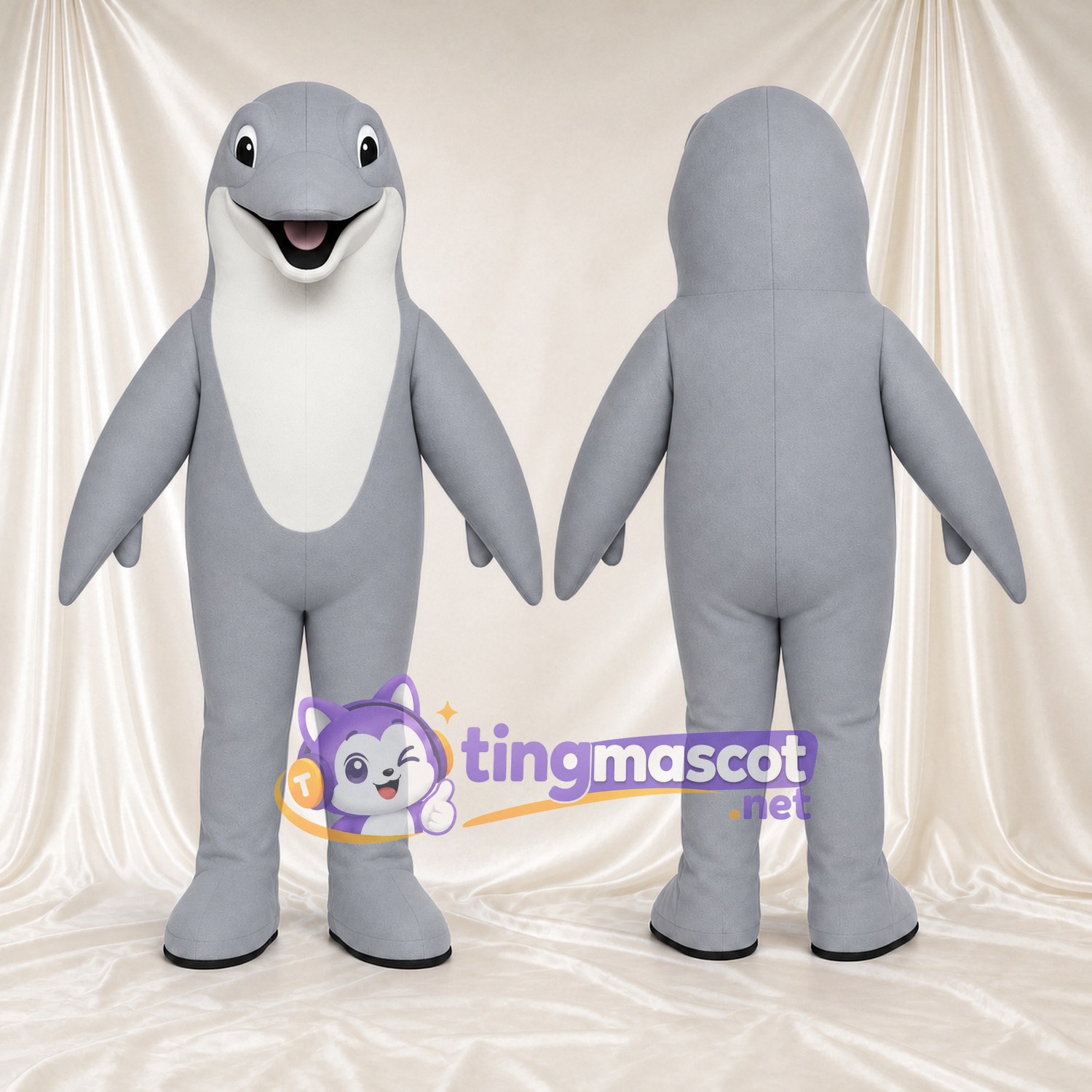 Costume de mascotte Créature marine – gris – Ventre (blanc) Costume de mascotte Créature marine – gris – Ventre (blanc)