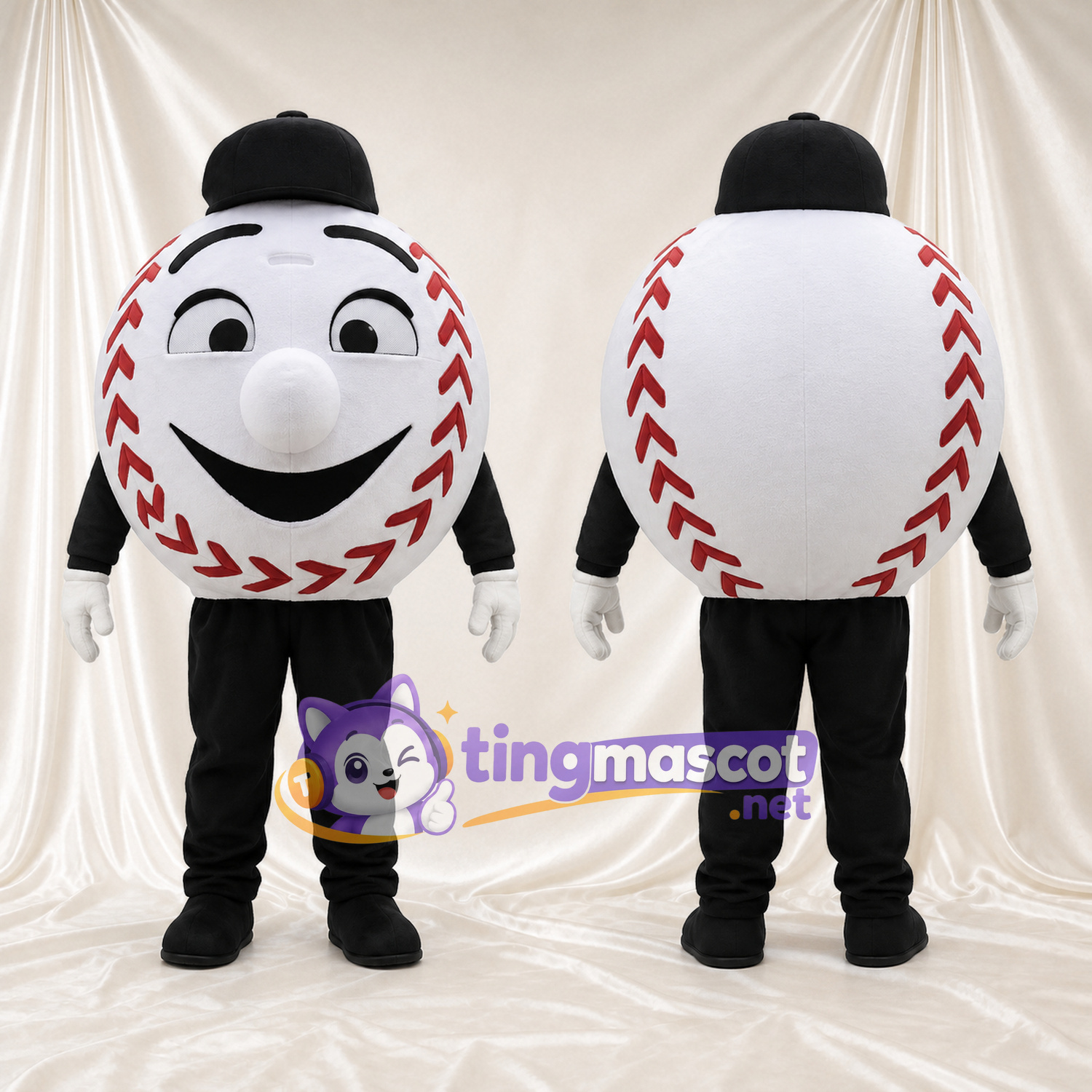 Baseball Character Mascot Costume - Black Cap and Black Limbs Baseball Character Mascot Costume - Black Cap and Black Limbs