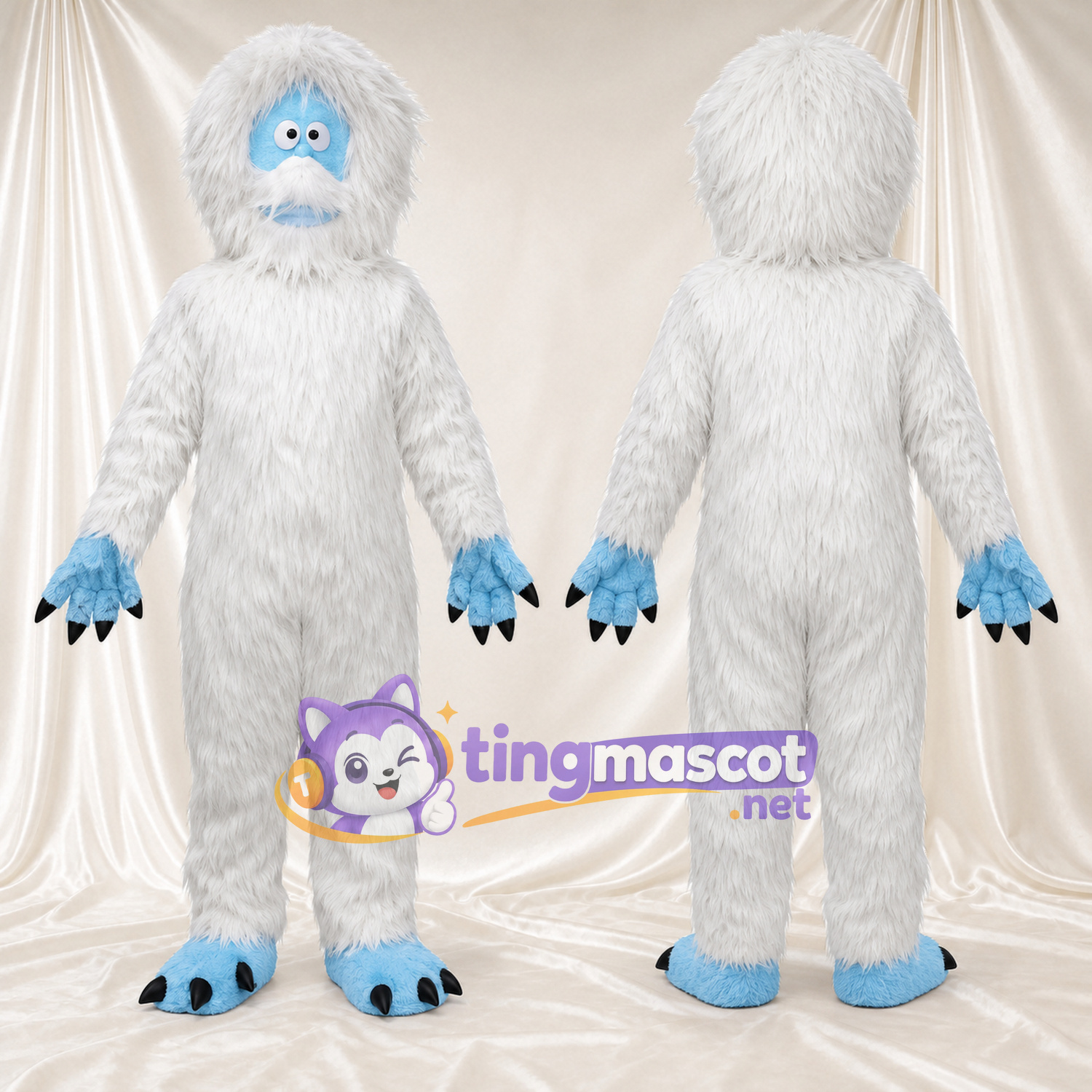 Costume de mascotte Yéti – blanc – Visage (bleu); Pattes (bleu) Costume de mascotte Yéti – blanc – Visage (bleu); Pattes (bleu)
