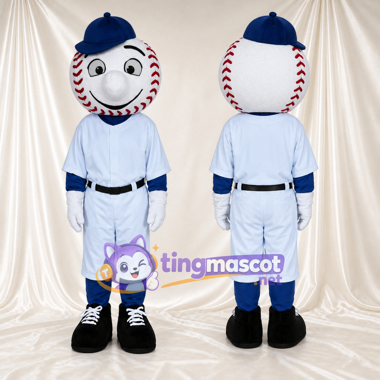 Baseball Character Mascot Costume - Navy Cap and White Sports Uniform Baseball Character Mascot Costume - Navy Cap and White Sports Uniform