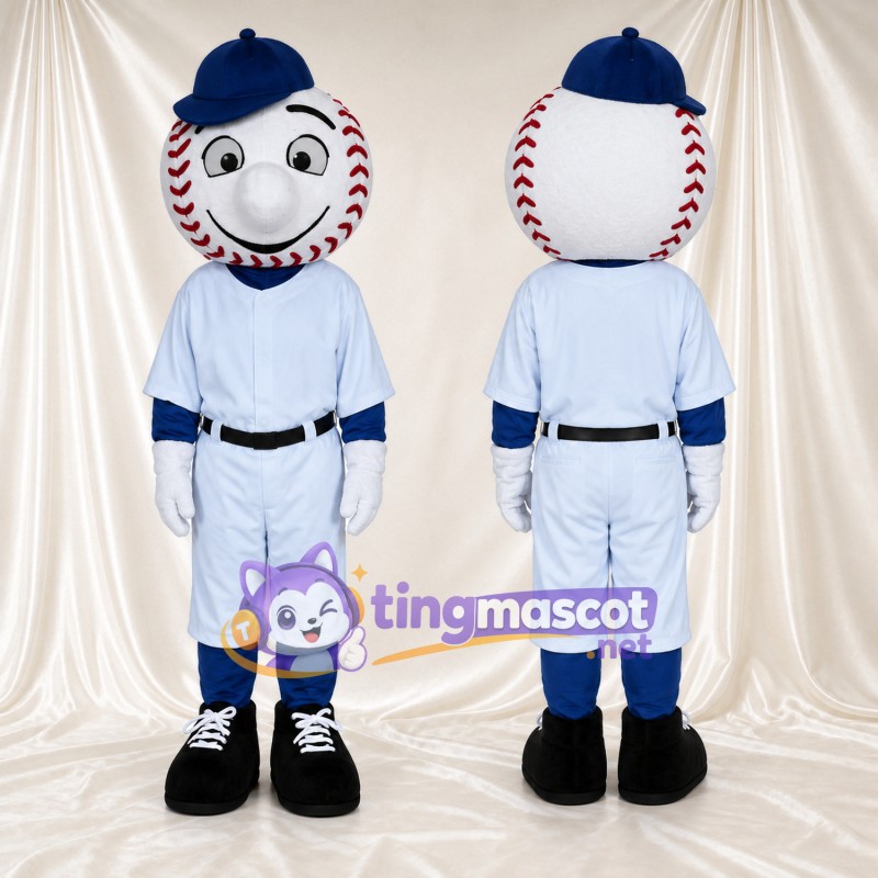 Baseball Character Mascot Costume - Navy Cap and White Sports Uniform