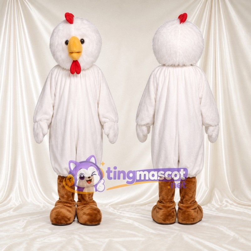 Costume de mascotte Poule – blanc – Crête (rouge); Jambes (marron)