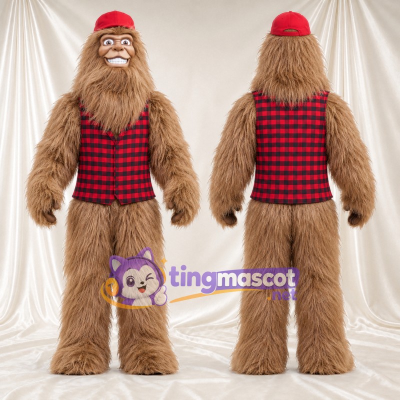 Costume de mascotte Bigfoot – marron – Casquette (rouge); Gilet