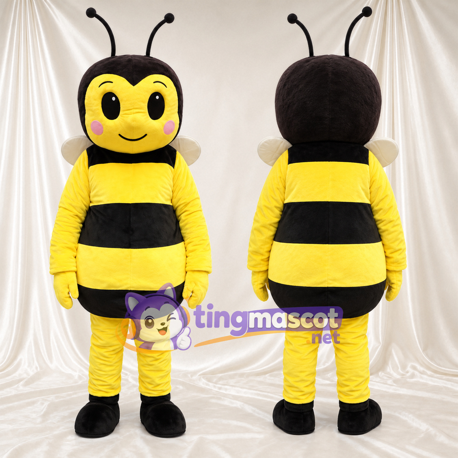 Costume de mascotte Abeille – jaune – Rayures (noir); Joues (rosé) Costume de mascotte Abeille – jaune – Rayures (noir); Joues (rosé)