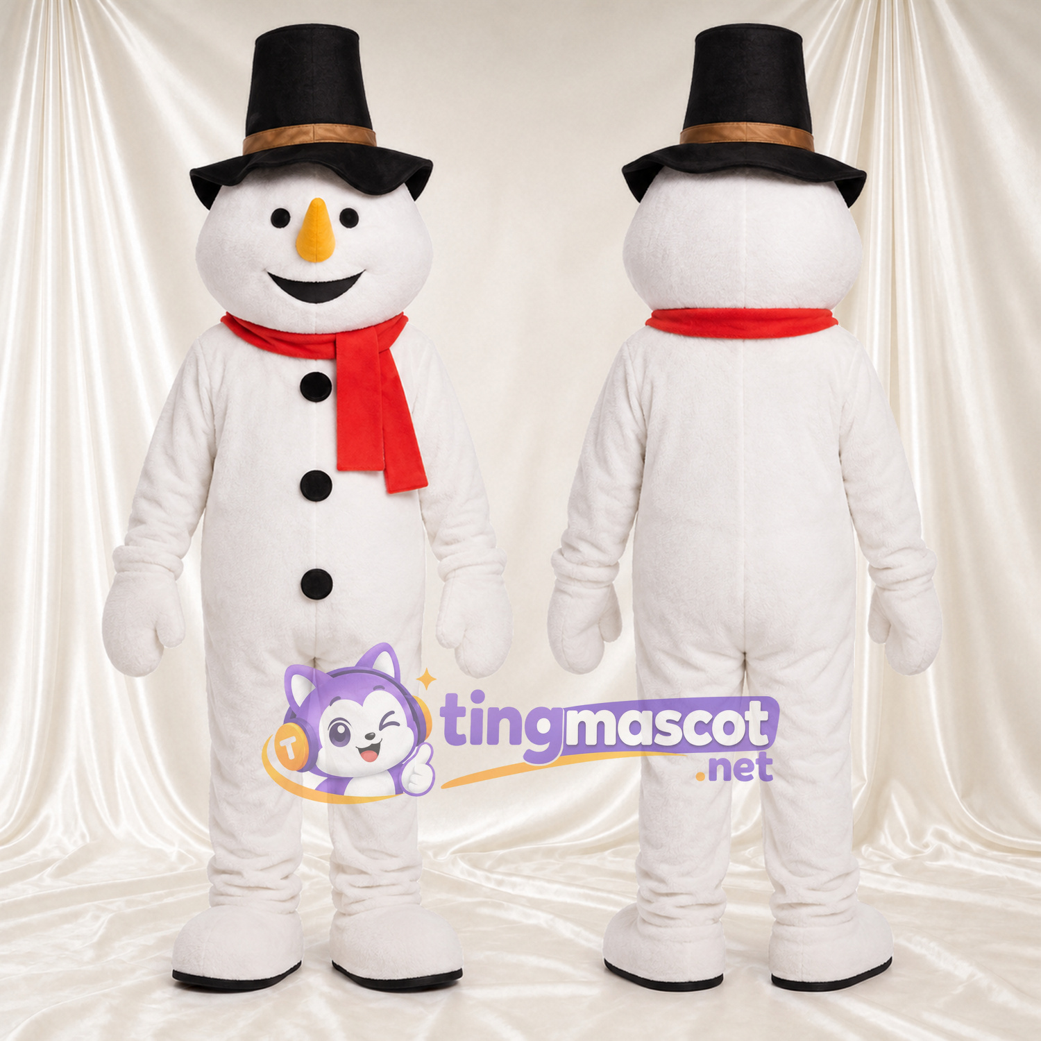 Costume de mascotte Bonhomme de neige – selon la photo – Chapeau (haut, noir); Écharpe (rouge) Costume de mascotte Bonhomme de neige – selon la photo – Chapeau (haut, noir); Écharpe (rouge)