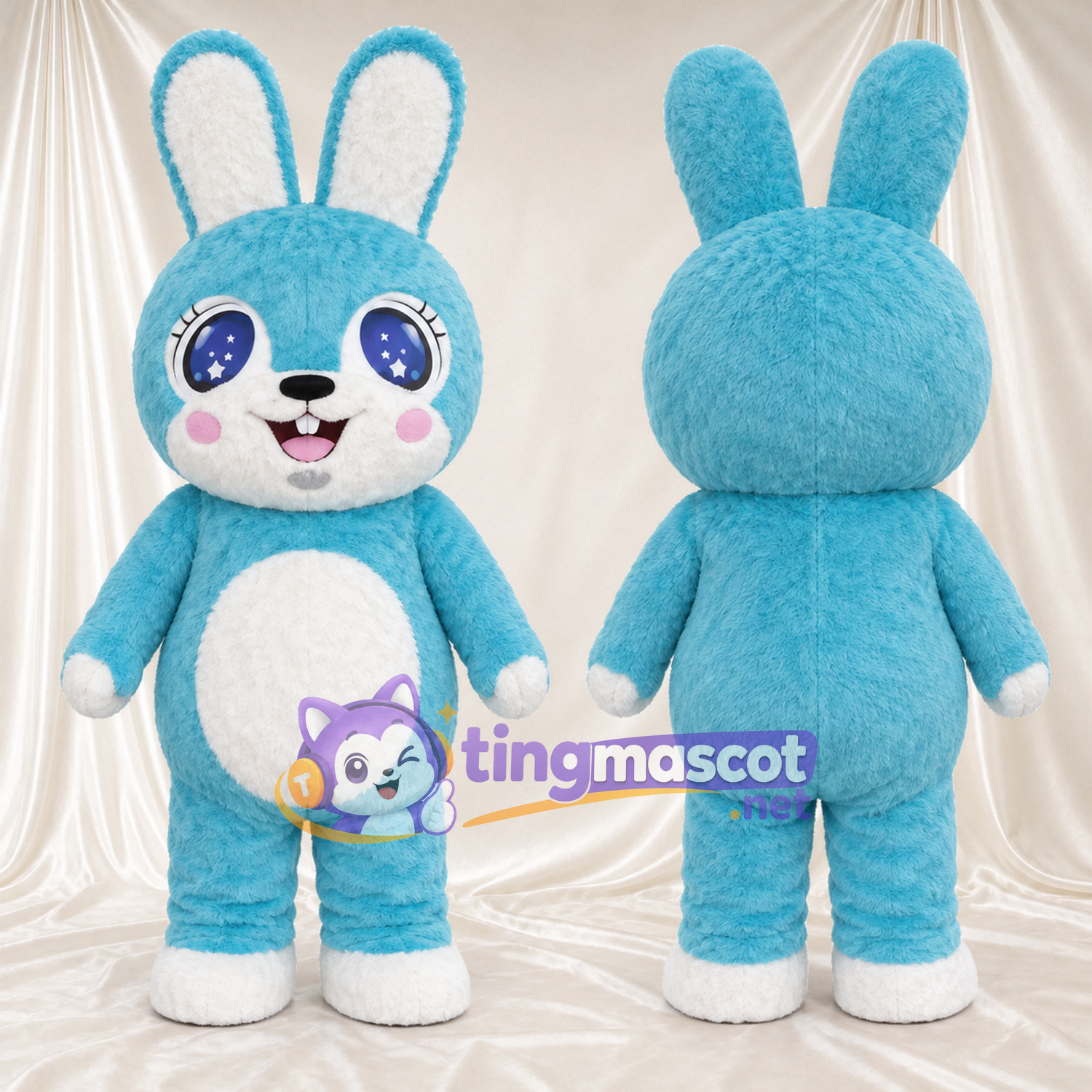 Blue Rabbit Mascot Costume - Starry Eyes and White Belly Blue Rabbit Mascot Costume - Starry Eyes and White Belly