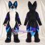 Black Fox Mascot Costume - Blue and Purple Accents