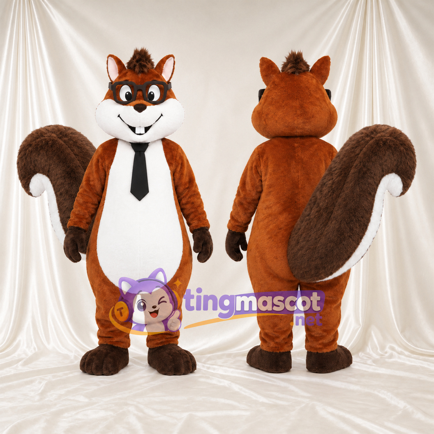 Brown Squirrel Mascot Costume - Black Tie and Bushy Tail Brown Squirrel Mascot Costume - Black Tie and Bushy Tail