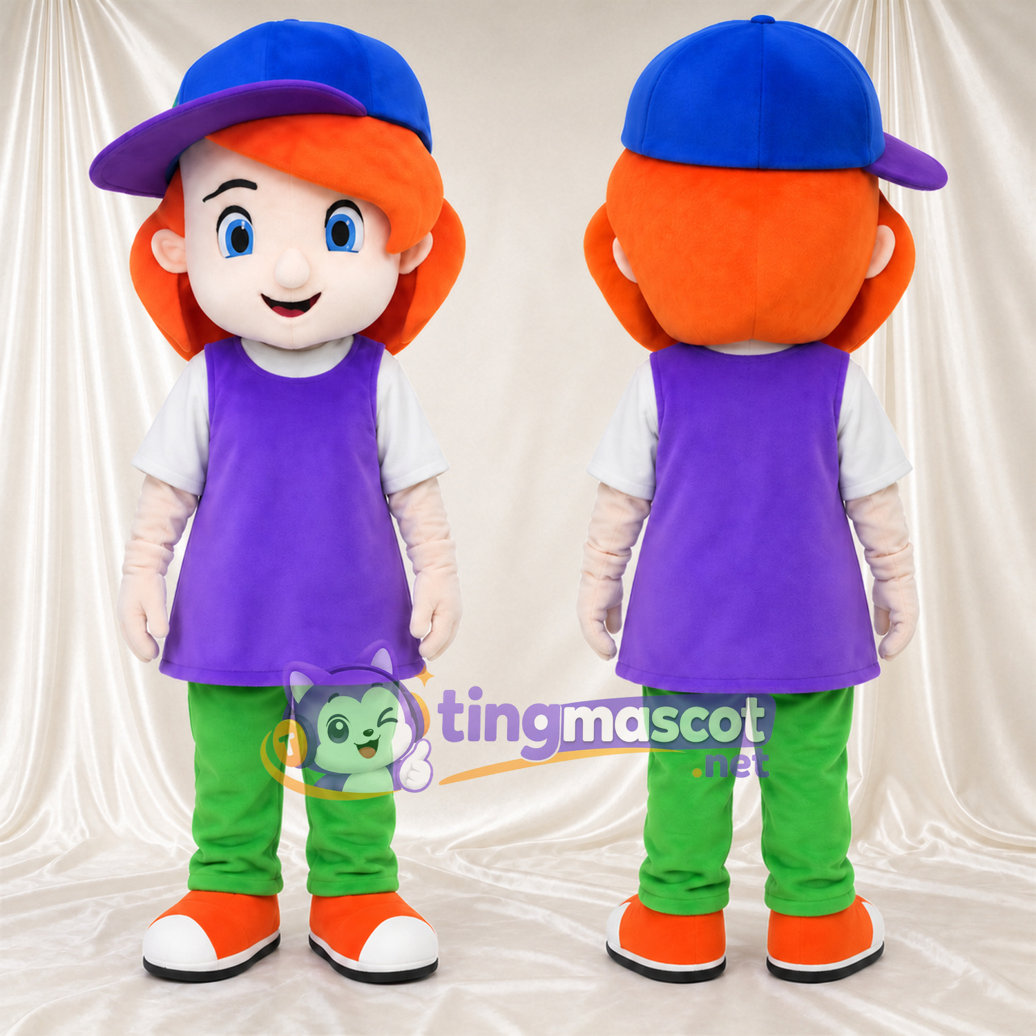 Costume de mascotte Fille – rouge – Chemise (violet); Pantalon (vert) Costume de mascotte Fille – rouge – Chemise (violet); Pantalon (vert)
