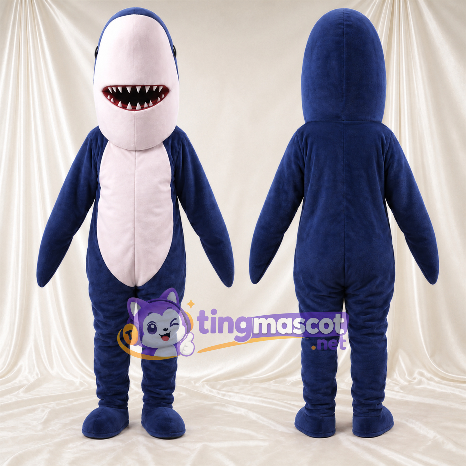 Blue Shark Mascot Costume - White Belly and Open Toothy Mouth Blue Shark Mascot Costume - White Belly and Open Toothy Mouth