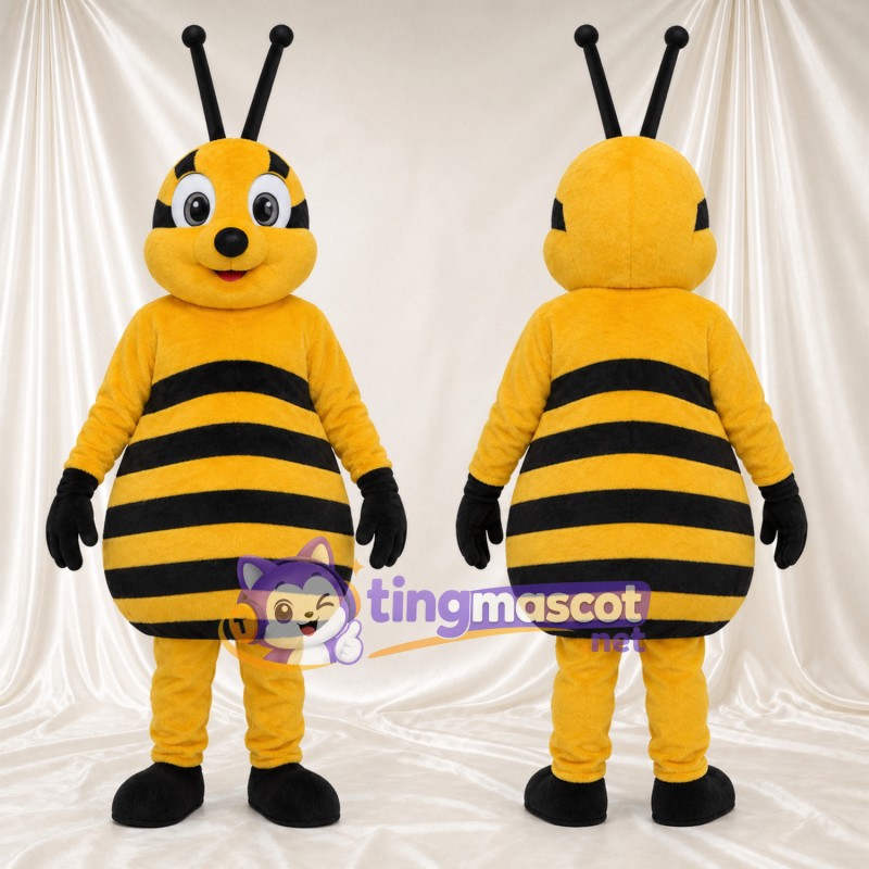Costume de mascotte Abeille – jaune – Corps rayé; Antennes (noir)