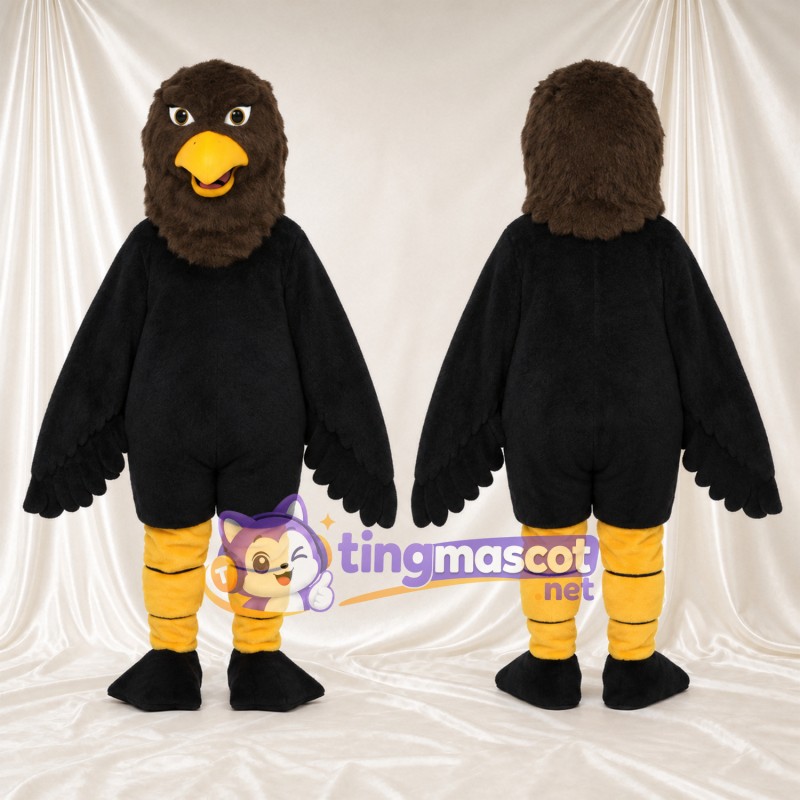 Costume de mascotte Aigle – noir – Tête (marron); Jambes (jaune)