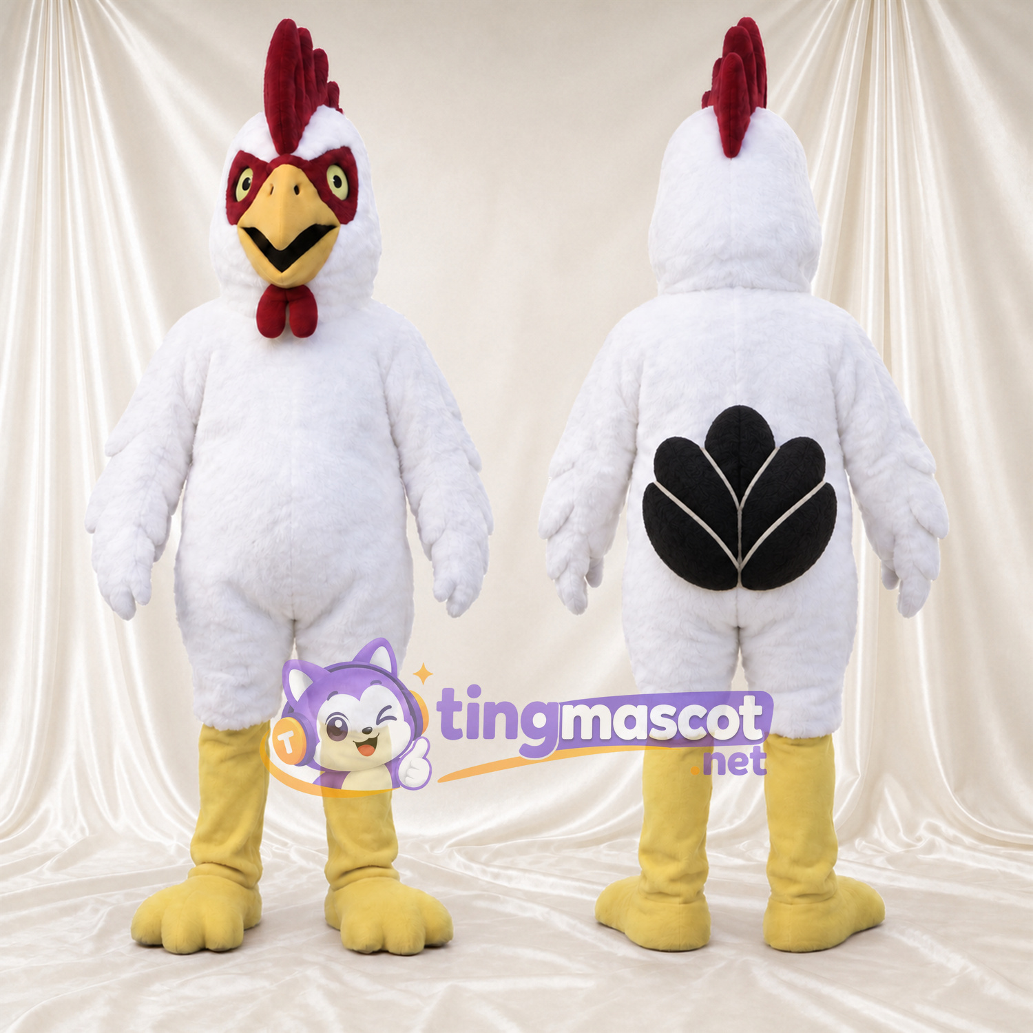 Costume de mascotte Poule – blanc – Crête (rouge); Jambes (jaune) Costume de mascotte Poule – blanc – Crête (rouge); Jambes (jaune)