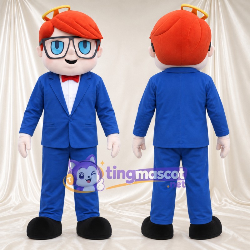 Costume de mascotte Garçon – rouge – Costume (bleu); Lunettes (grand)
