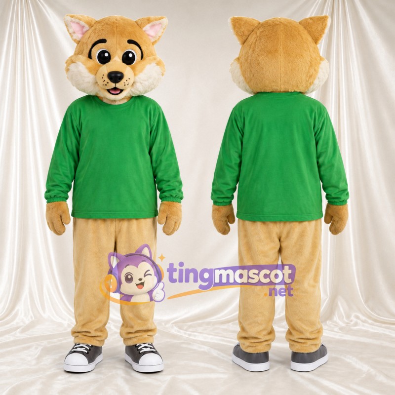 Costume de mascotte Renard – brun clair – Chemise (vert); Pantalon (brun clair)