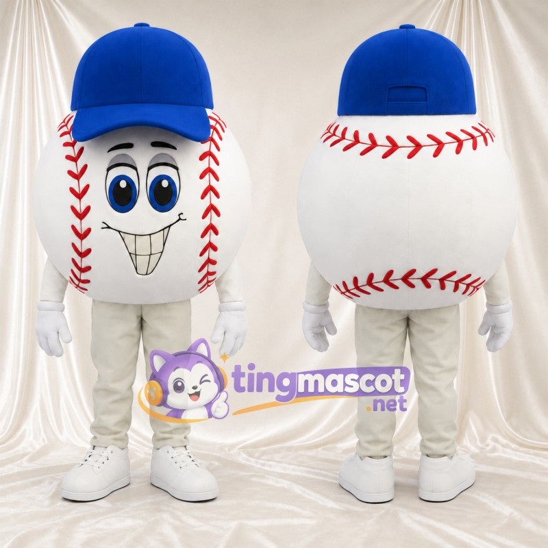 Baseball Character Mascot Costume - Blue Cap and Cream Pants