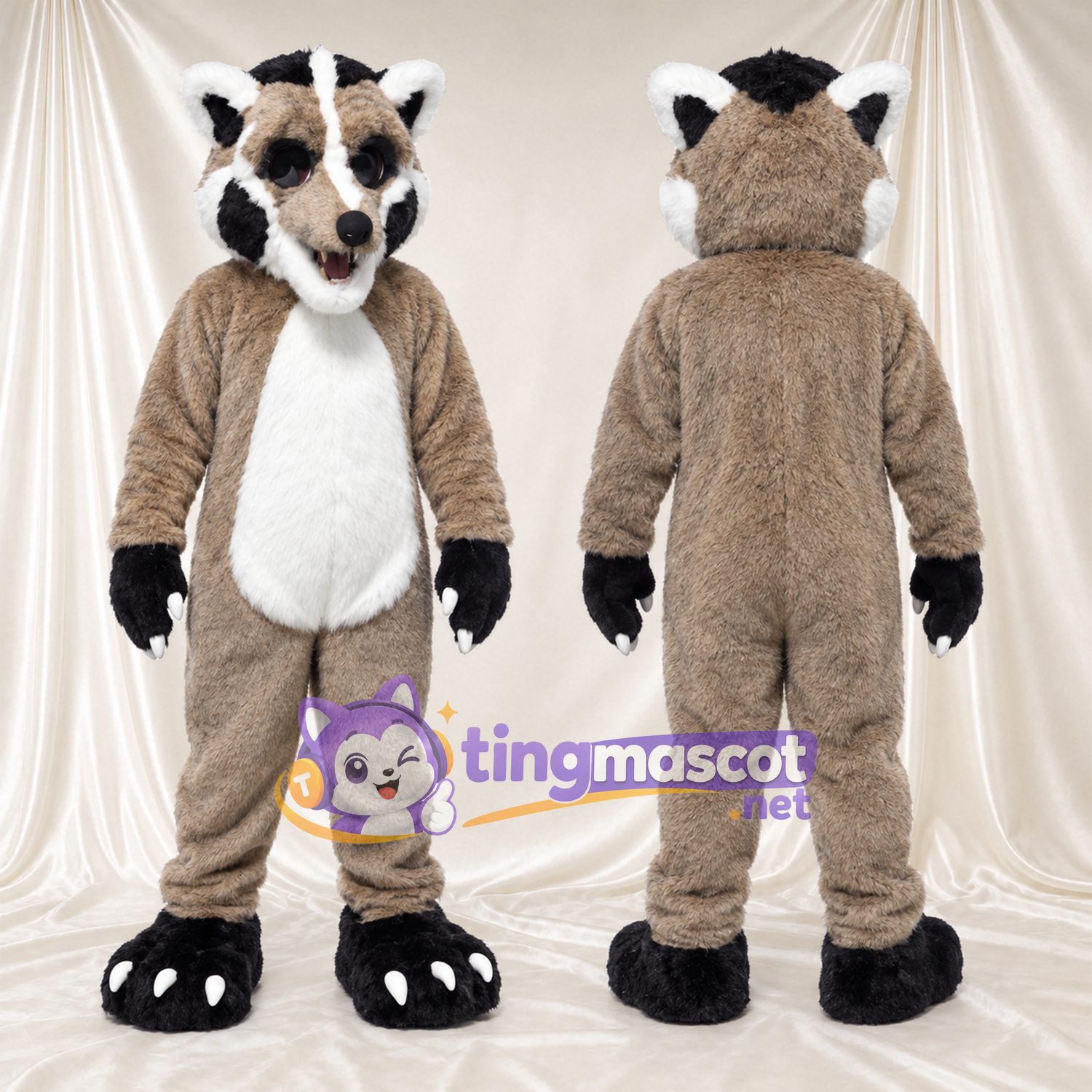 Maskottchenkostüm Dachs – grau – Bauch (weiß); Pfoten (groß, schwarz) Maskottchenkostüm Dachs – grau – Bauch (weiß); Pfoten (groß, schwarz)