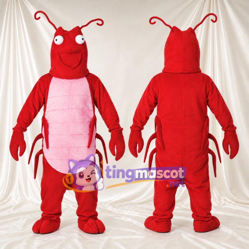 Costume de mascotte Homard – rouge – Ventre (rose); Antennes (enroulé)