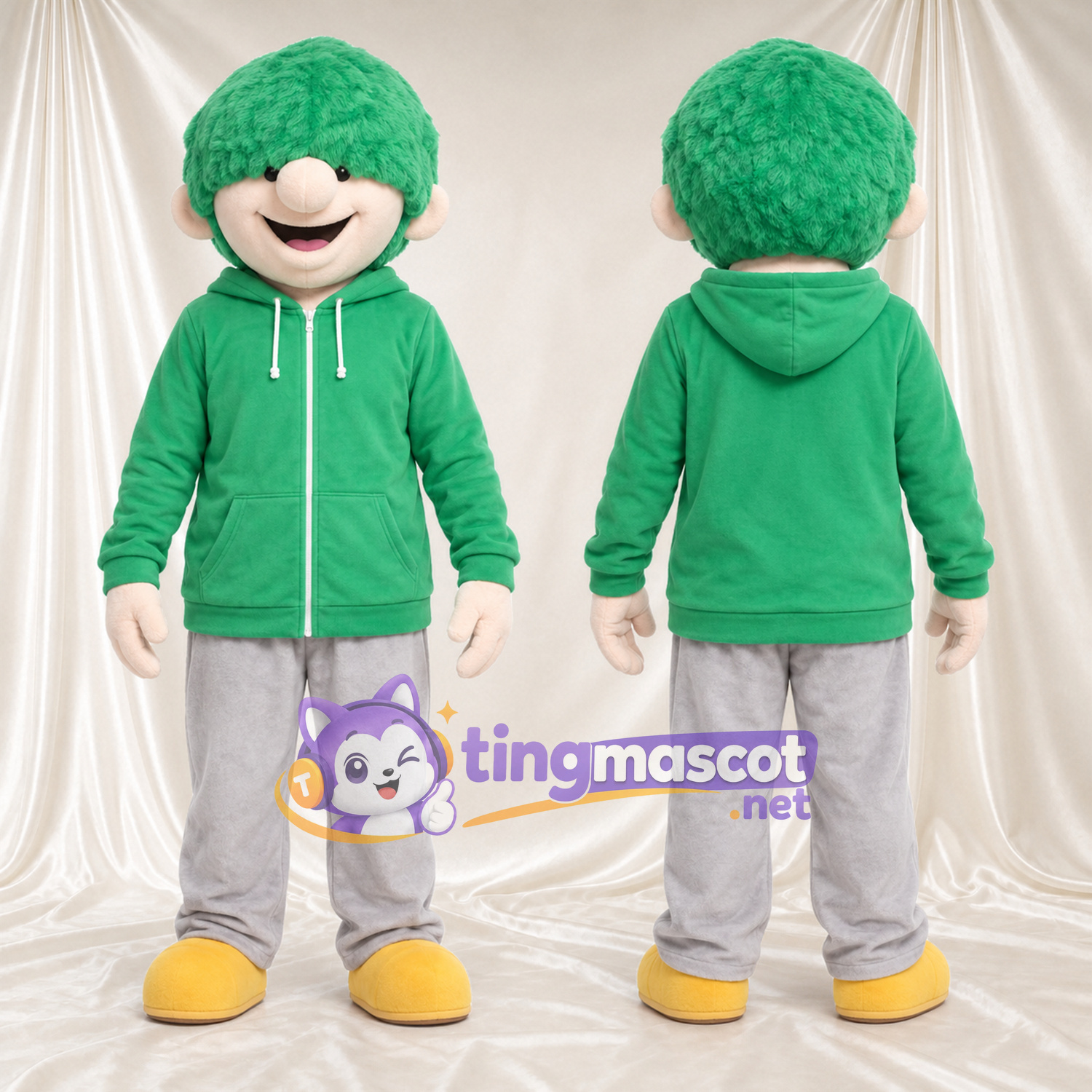 Maskottchenkostüm Jungenfigur – wie abgebildet – Haare (grün); Kapuzenpullover (grün) Maskottchenkostüm Jungenfigur – wie abgebildet – Haare (grün); Kapuzenpullover (grün)