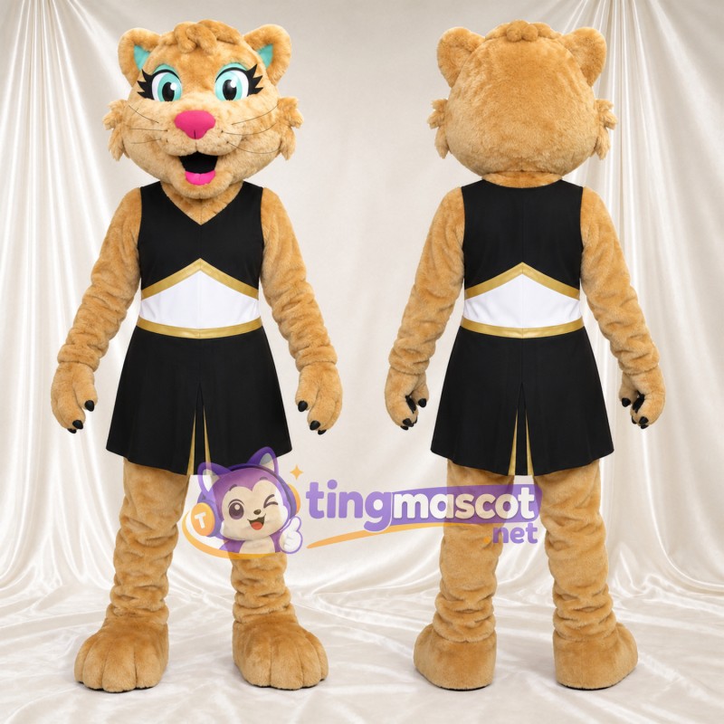 Costume de mascotte Chat – brun clair – Jupe (noir); Bordure (doré)