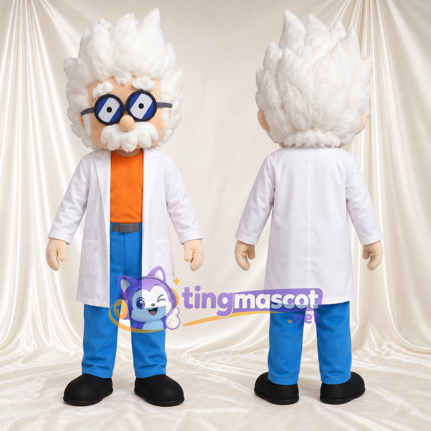 Costume de mascotte Scientifique – selon la photo – Cheveux (blanc); Blouse de laboratoire Costume de mascotte Scientifique – selon la photo – Cheveux (blanc); Blouse de laboratoire