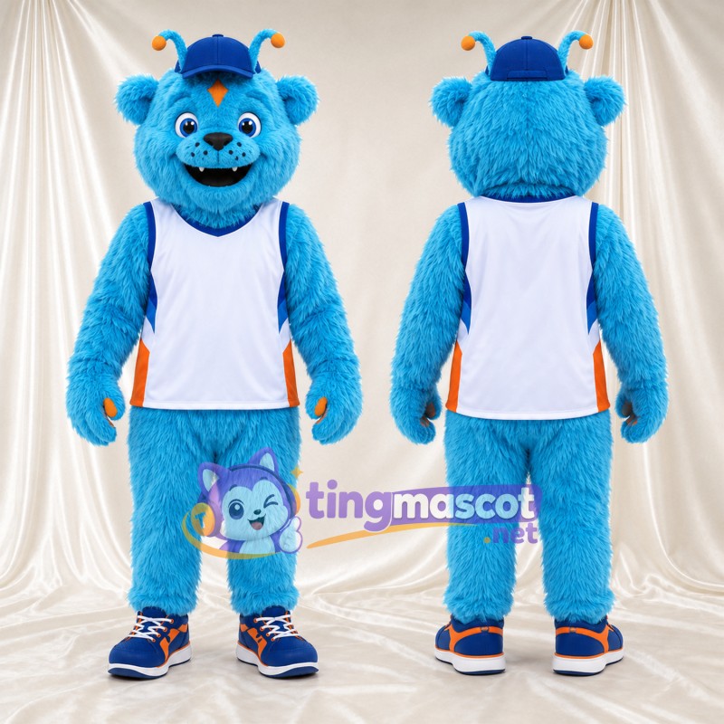 Costume de mascotte Monstre – bleu – Casquette (bleu); Haut (blanc, de sport)