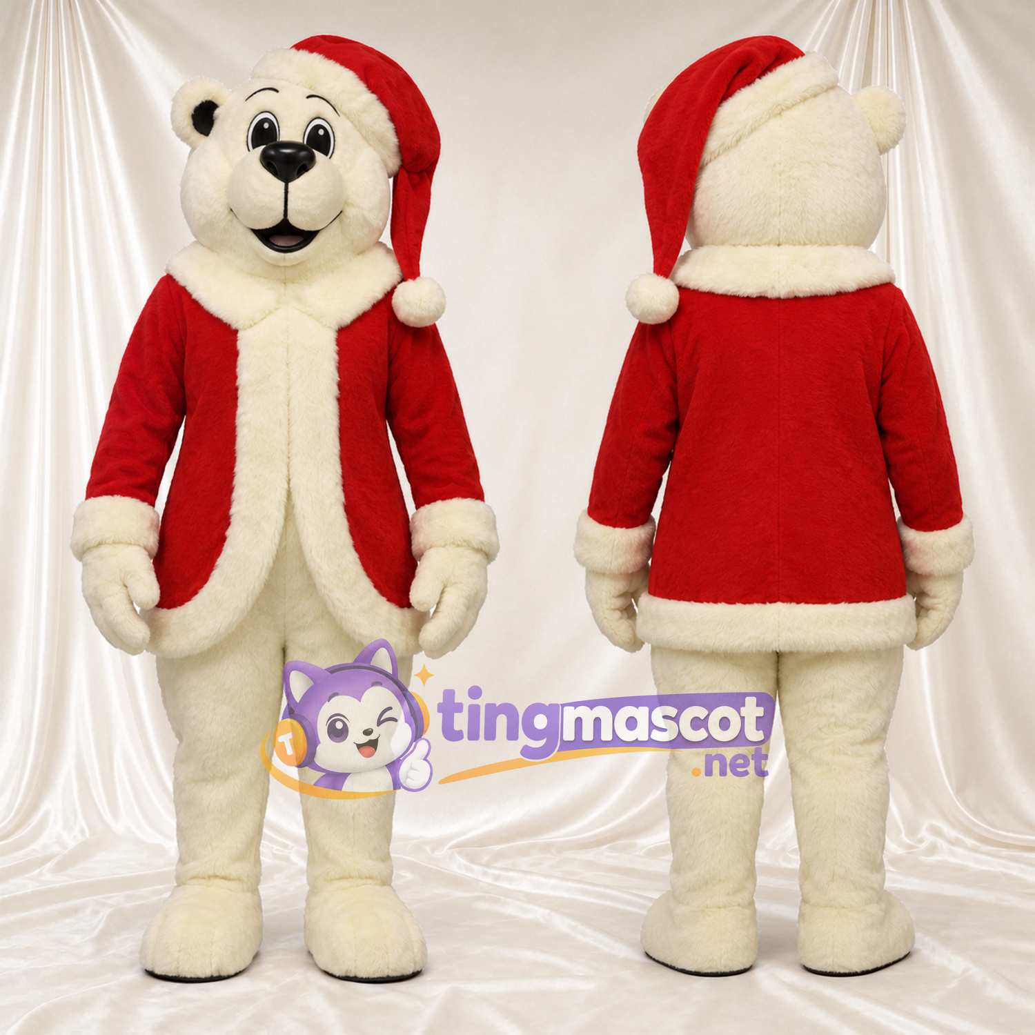 Maskottchenkostüm Eisbär – weiß – Mantel (rot); Hut Maskottchenkostüm Eisbär – weiß – Mantel (rot); Hut
