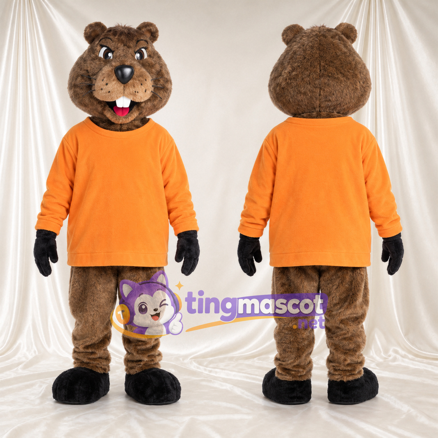 Costume de mascotte Marmotte – marron – Chemise (orange); Pattes (noir) Costume de mascotte Marmotte – marron – Chemise (orange); Pattes (noir)