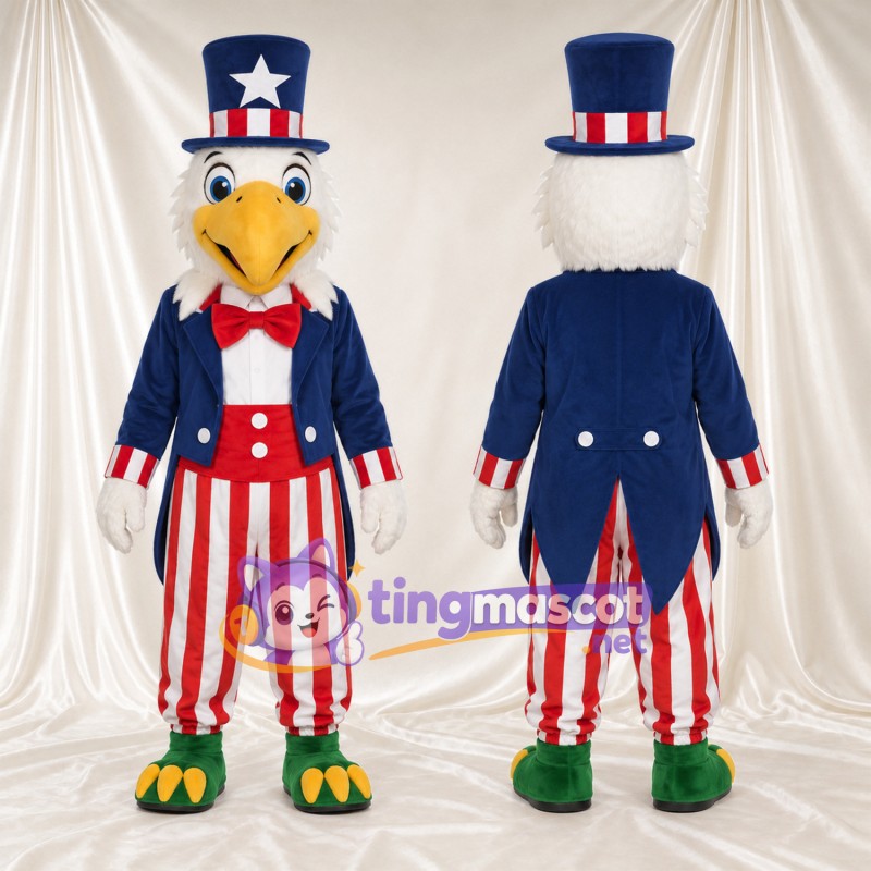 Bald Eagle Mascot Costume - Patriotic Top Hat and Striped Pants