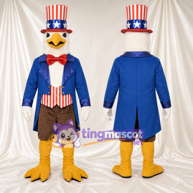 Bald Eagle Mascot Costume - Blue Coat and Patriotic Top Hat