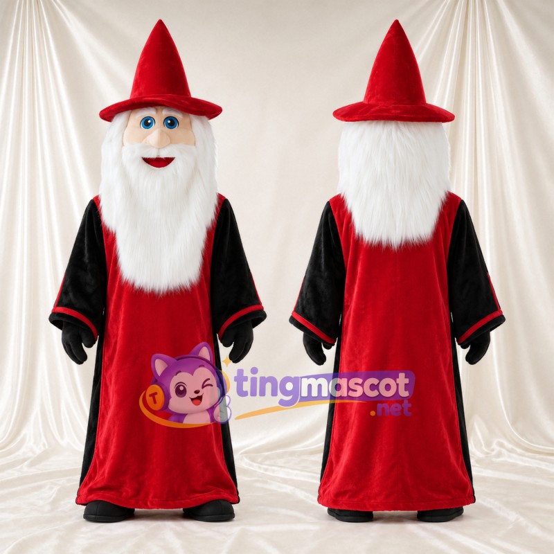 Costume de mascotte Magicien – selon la photo – Chapeau (rouge); Tunique longue (noir, rouge)