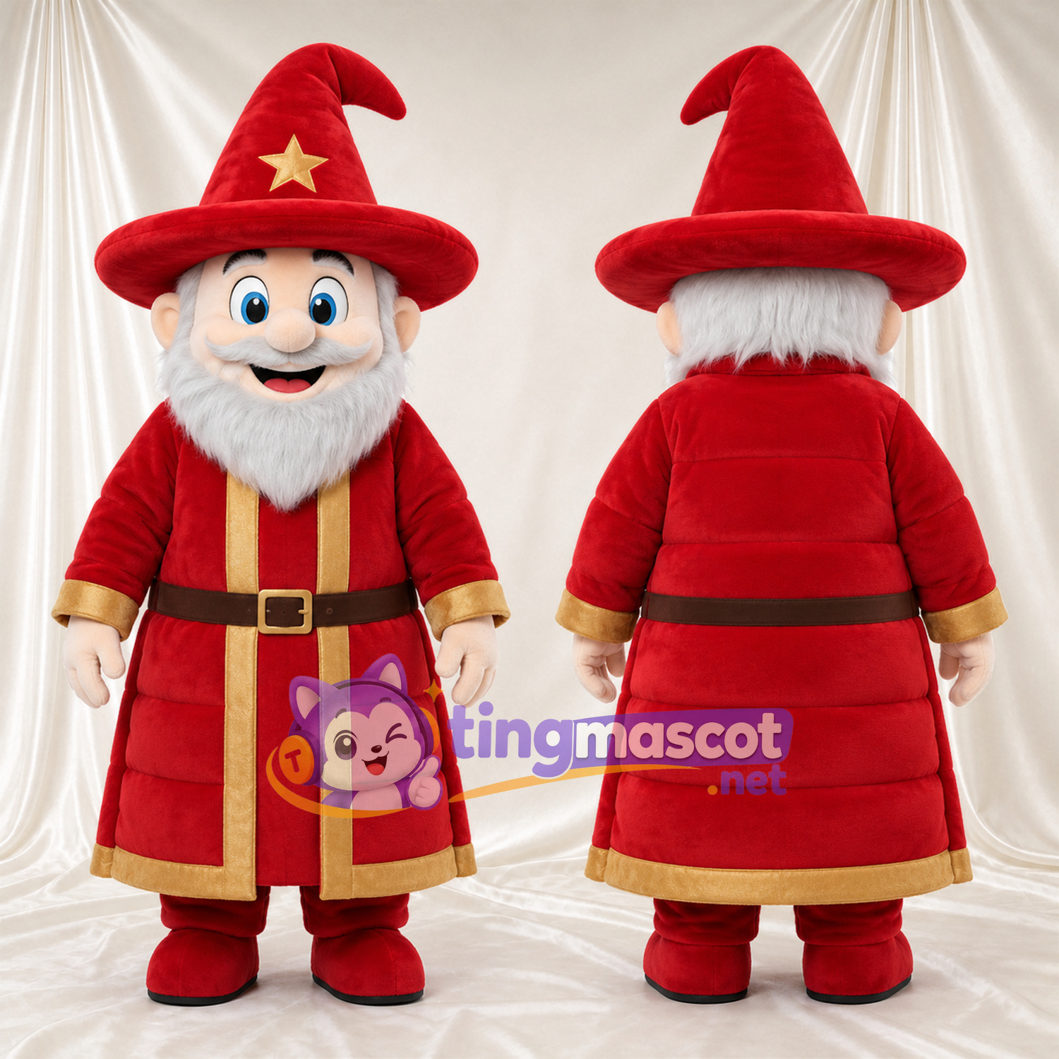 Costume de mascotte Magicien – selon la photo – Étoile (rouge); Chapeau; Manteau (doré) Costume de mascotte Magicien – selon la photo – Étoile (rouge); Chapeau; Manteau (doré)