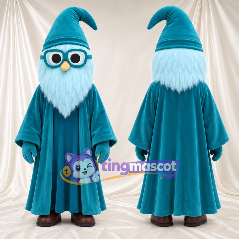 Costume de mascotte Magicien – selon la photo – Tunique longue (bleu canard); Lunettes (grand)