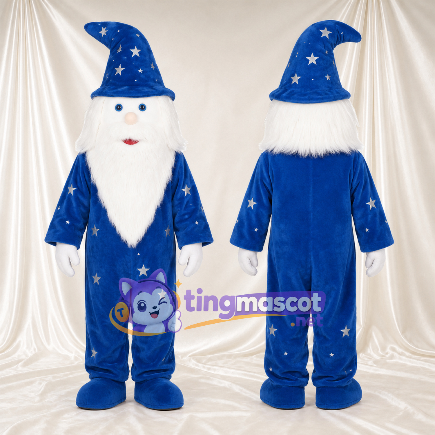 Costume de mascotte Magicien – selon la photo – Étoile (bleu); Costume; Barbe (blanc) Costume de mascotte Magicien – selon la photo – Étoile (bleu); Costume; Barbe (blanc)