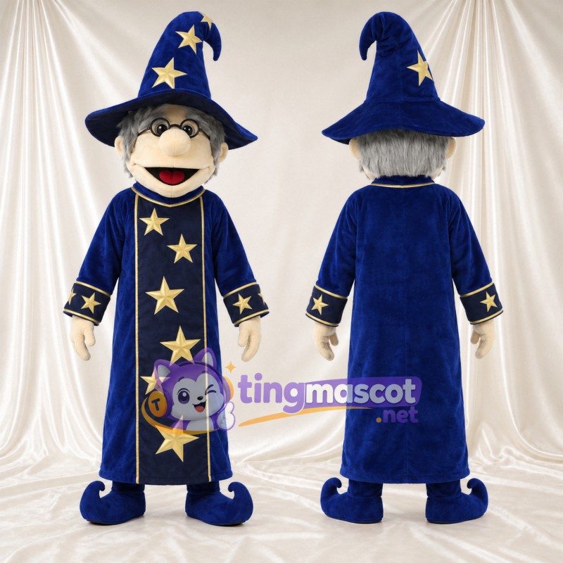 Costume de mascotte Magicien – selon la photo – Lunettes (noir); Étoile (doré); Tunique longue