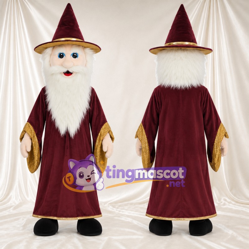 Wizard Mascot Costume - Burgundy Robe and Gold Cuffs