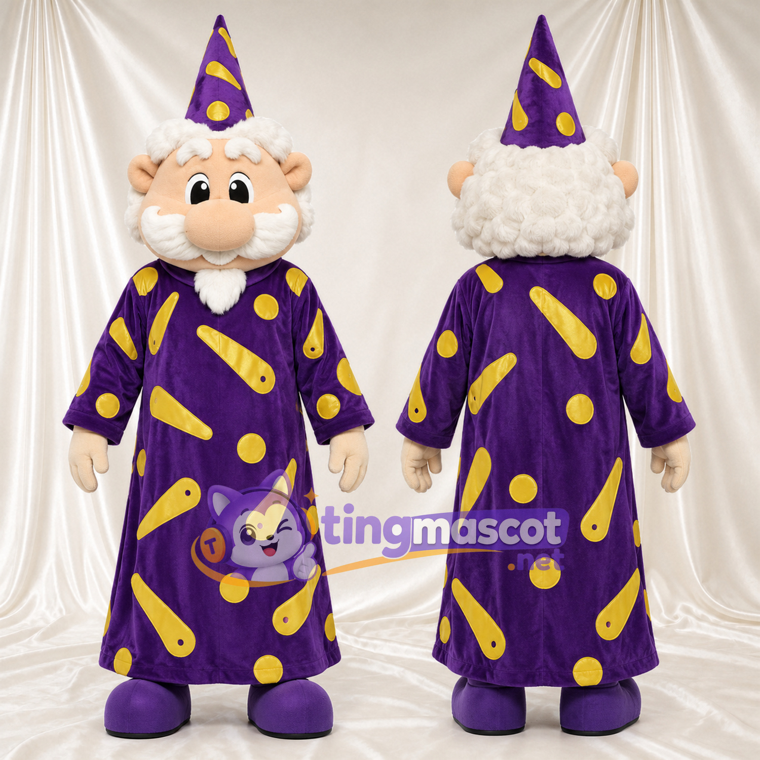 Wizard Character Mascot Costume - Purple Robe and Yellow Patterns Wizard Character Mascot Costume - Purple Robe and Yellow Patterns