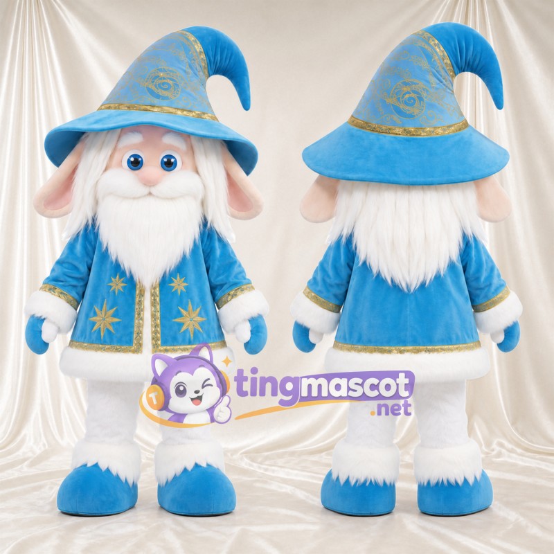 Costume de mascotte Lapin – blanc – Chapeau (bleu); Manteau (doré)