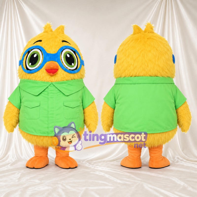 Costume de mascotte Poussin – jaune – Lunettes (bleu); Chemise (vert)