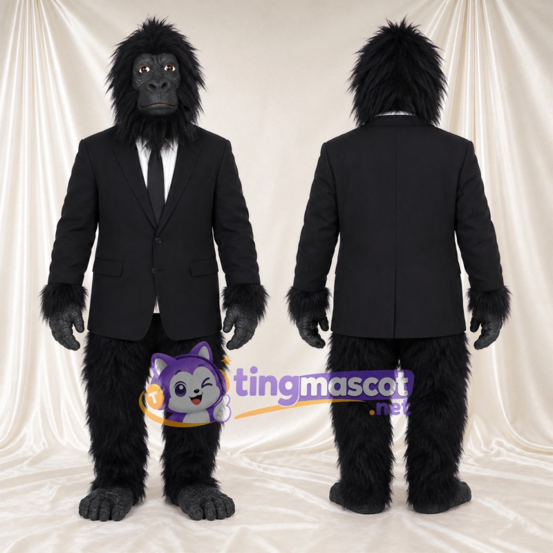 Black Gorilla Mascot Costume - Black Suit and Tie