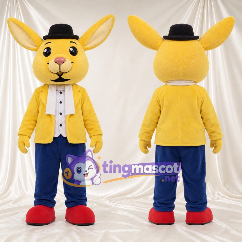 Costume de mascotte Lapin – jaune – Veste (jaune); Pantalon (bleu)