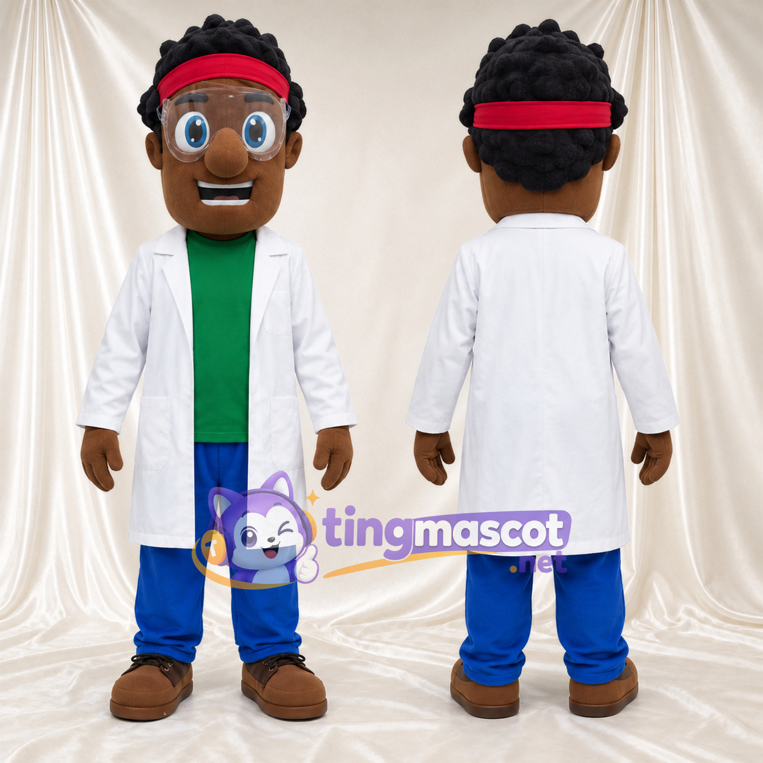 Costume de mascotte Scientifique – selon la photo – Blouse de laboratoire (blanc); Bandeau (rouge) Costume de mascotte Scientifique – selon la photo – Blouse de laboratoire (blanc); Bandeau (rouge)