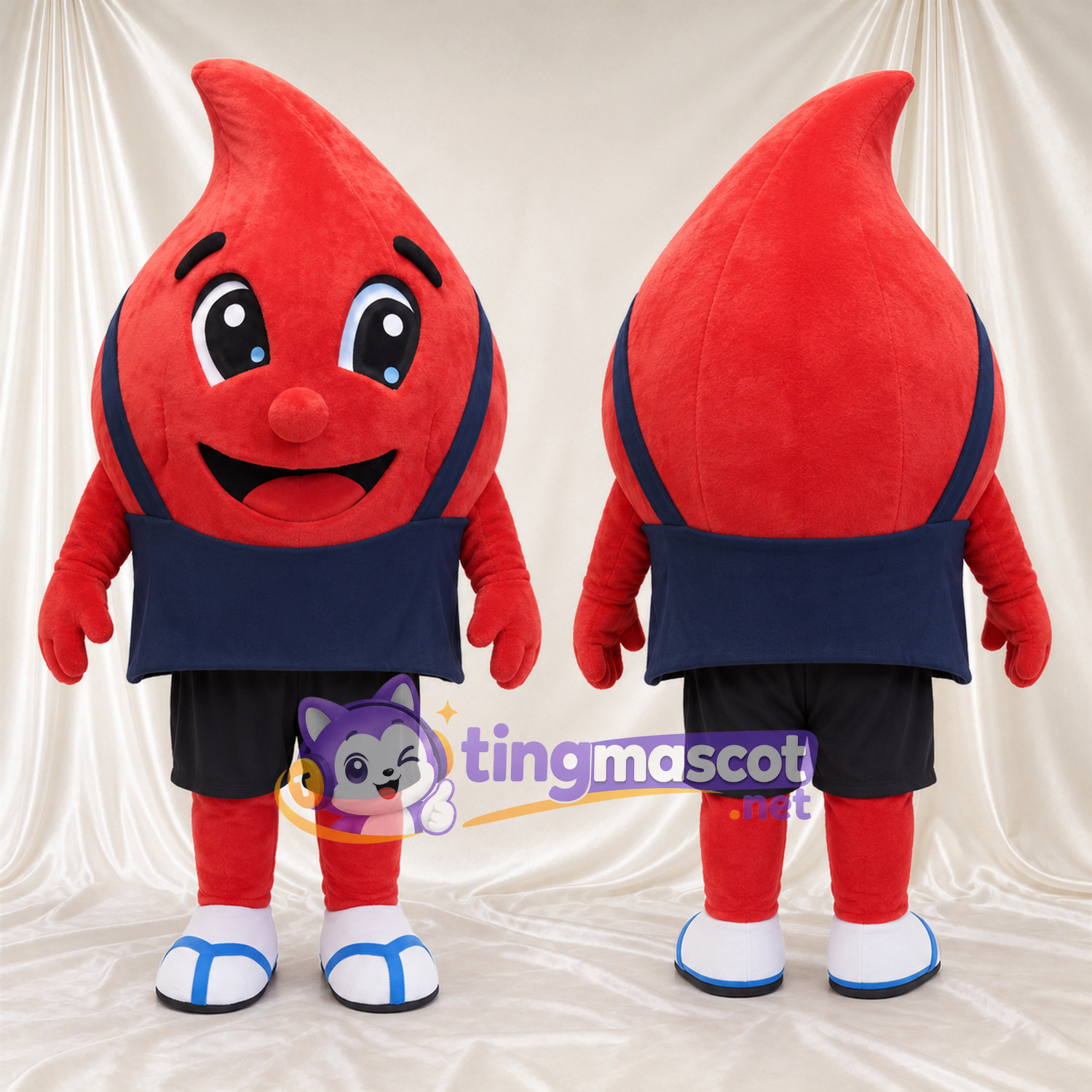 Red Blood Drop Mascot Costume - Navy Sports Top and Black Shorts Red Blood Drop Mascot Costume - Navy Sports Top and Black Shorts