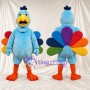 Blue Turkey Mascot Costume - Colorful Tail Feathers and Orange Legs