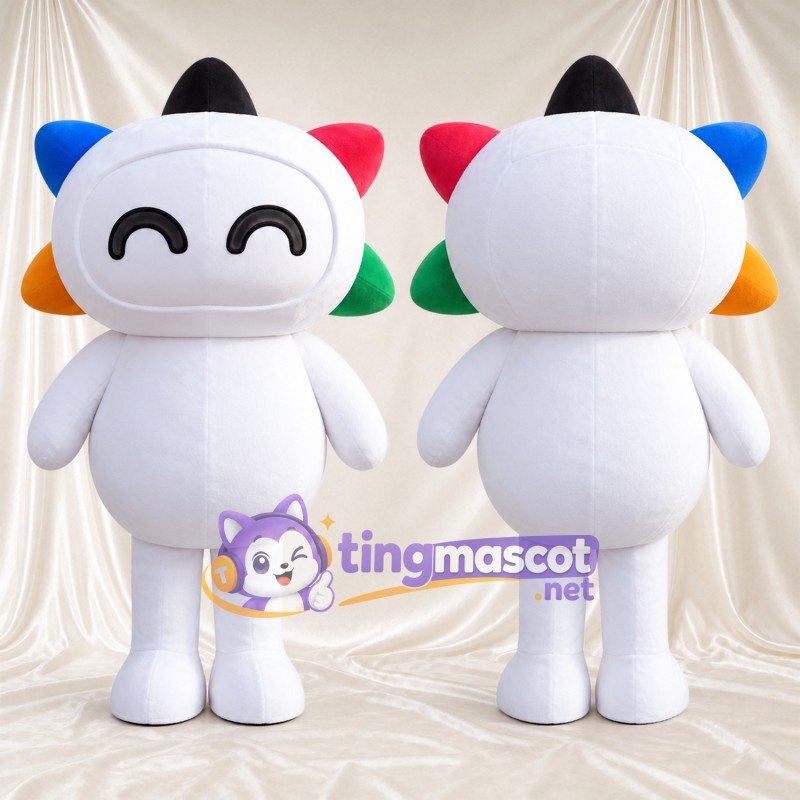 Costume de mascotte Robot – blanc – Tête (multicolore); Pointes; Yeux (souriant)
